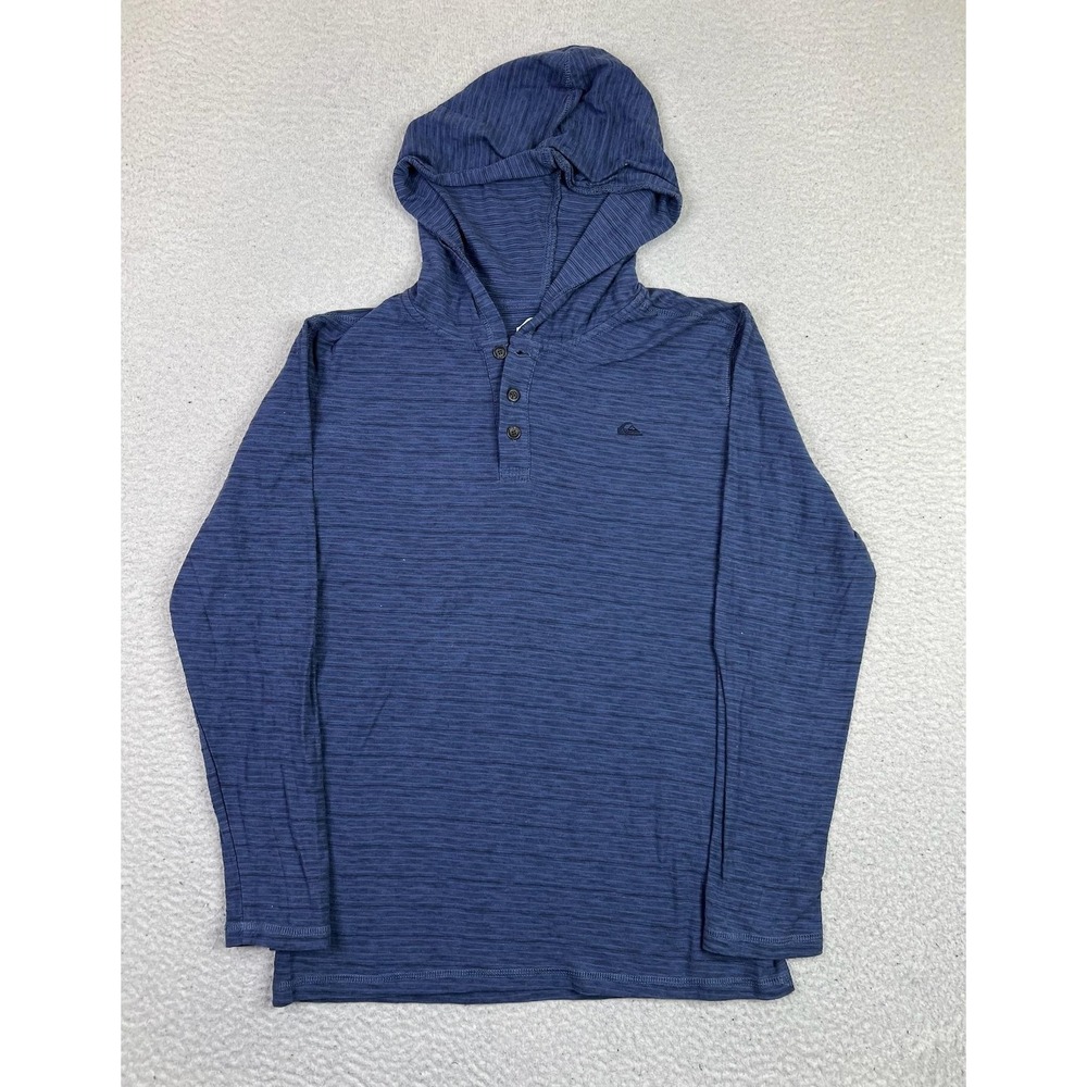 Quiksilver Shirt Boys‎ XL 18-20 Blue Hooded Henley Long Sleeve Striped Tee